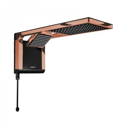 Chuveiro Lorenzetti Acqua Duo preto com detalhes rosegold e resist&ecirc;ncia blindada