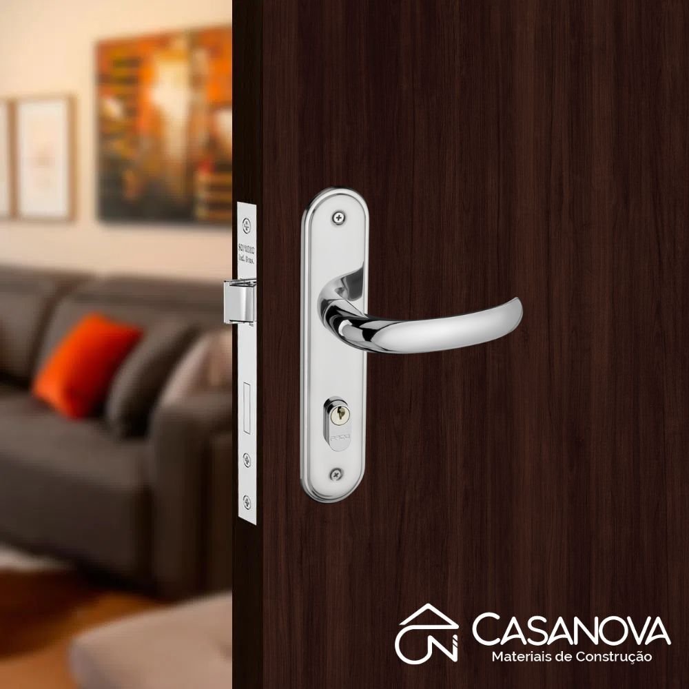 Fechadura de Porta Madeira Externa Pado Concept 40mm Cromada