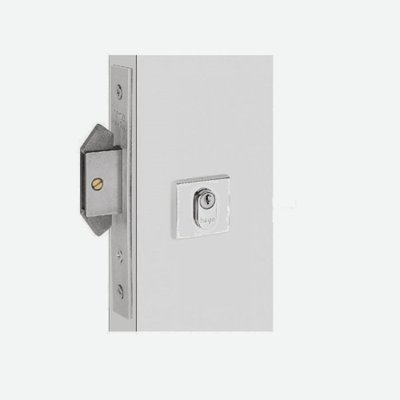 Fechadura Haga 4600 para porta de correr em inox cromado com roseta quadrada