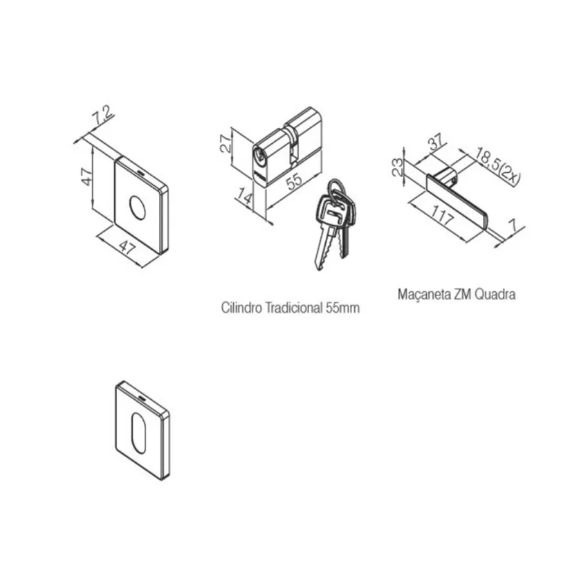 Fechadura Externa Pado 701 55mm Cromada Roseta Quadrada - Casanova