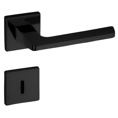 Fechadura interna Haga Quadra preta de 55 mm com roseta quadrada em inox