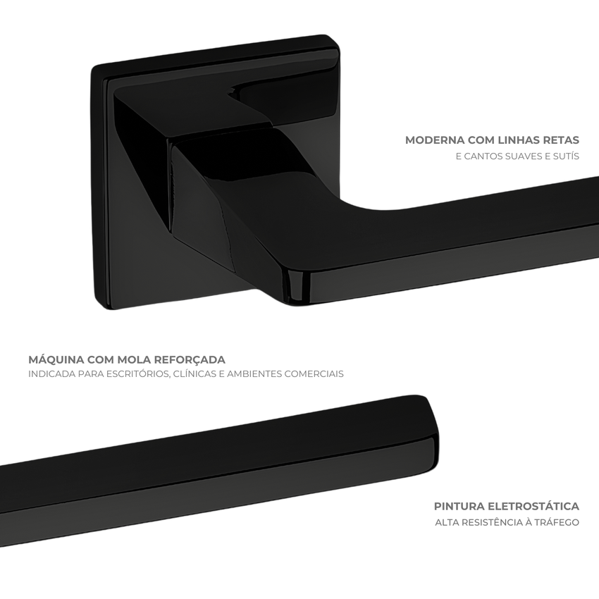 Fechadura Externa Haga Quadra 55mm Preto Roseta Quadrada