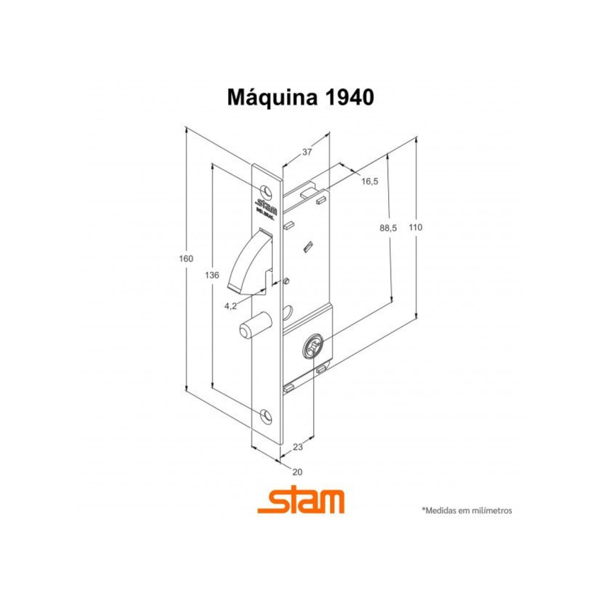 Fechadura de Porta de Correr Stam Tetra 1940 Inox Escovado