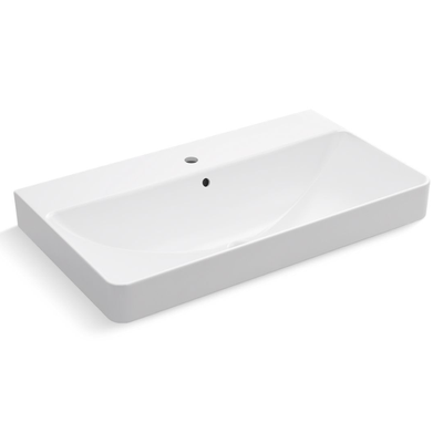 Cuba de apoio Kohler Forefront retangular branca de 90 por 52 cm com mesa e furo para o metal