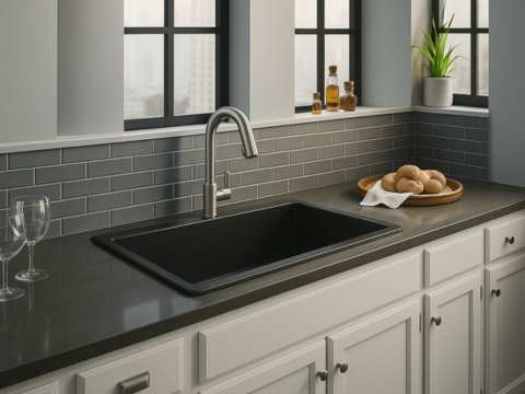 cuba para cozinha kohler kennon de sobreporembutir retangular dupla com mesa e furo 838x559mm black matte seo 3