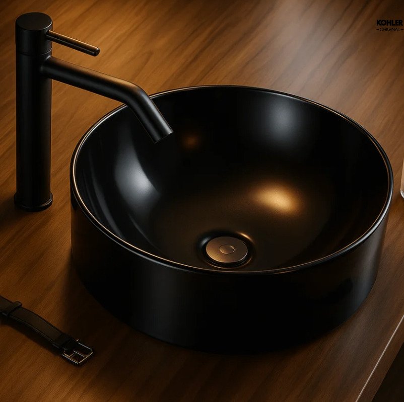 cuba redonda preta sobre mesa