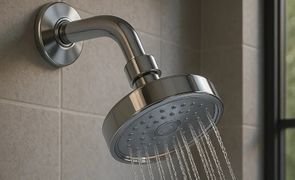 chuveiro purist kohler cromado sem tubo instalado com agua caindo