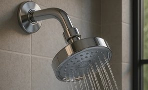 chuveiro purist kohler cromado sem tubo instalado com agua caindo