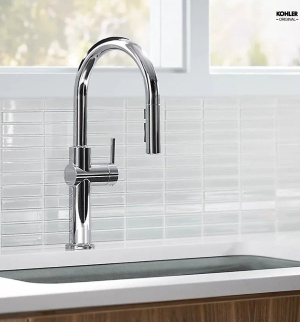 misturador monocomando kohler crue bica alta com bico extensivel cromado