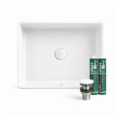 Combo cuba Verticyl branca com v&aacute;lvula click e kit de instala&ccedil;&atilde;o fixa cuba