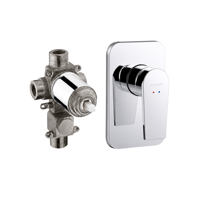 Kit Kohler com base de registro monocomando de 40 mm e acabamento de chuveiro Taut cromado de canopla quadrada