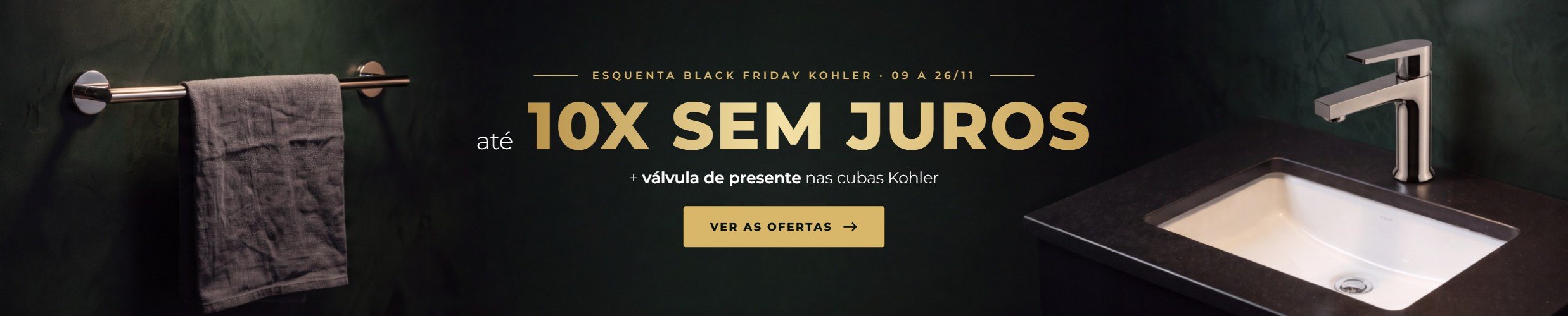 Cuba Verticyl, misturador Leaf e porta-toalha Elate Kohler — Esquenta Black Friday Kohler em até 10x sem juros e válvula de presente nas cubas